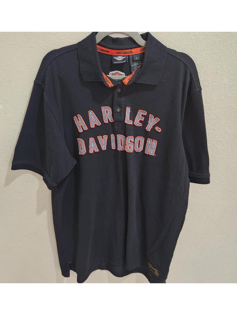 Vtg Y2K Harley Davidson Polo Shirt Men's Large Black Casual Spell Biker Cotton